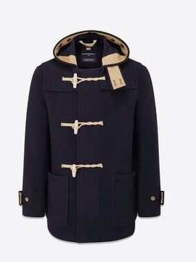 Gloverall Navy Wool Duffle Coat with Contrast Toggle Trim